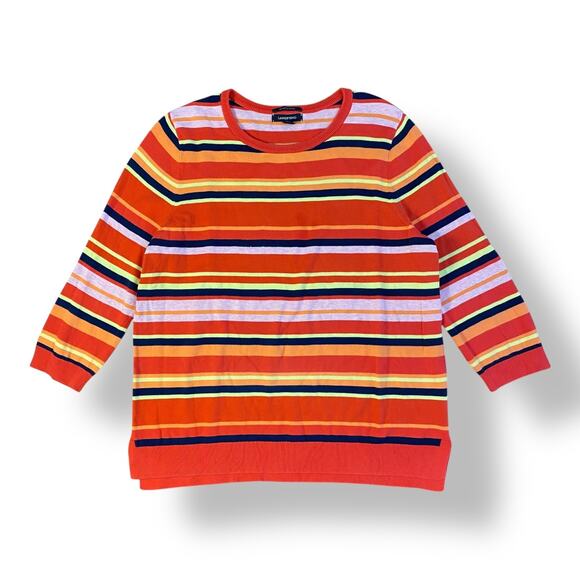 Lands End Striped Supima Cotton Sweater Womens Size LP Red Indie Fall - Picture 1 of 8